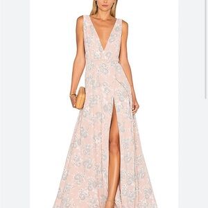 Lovers + Friends Blush Floral V-Neck Maxi Dress with High Slit